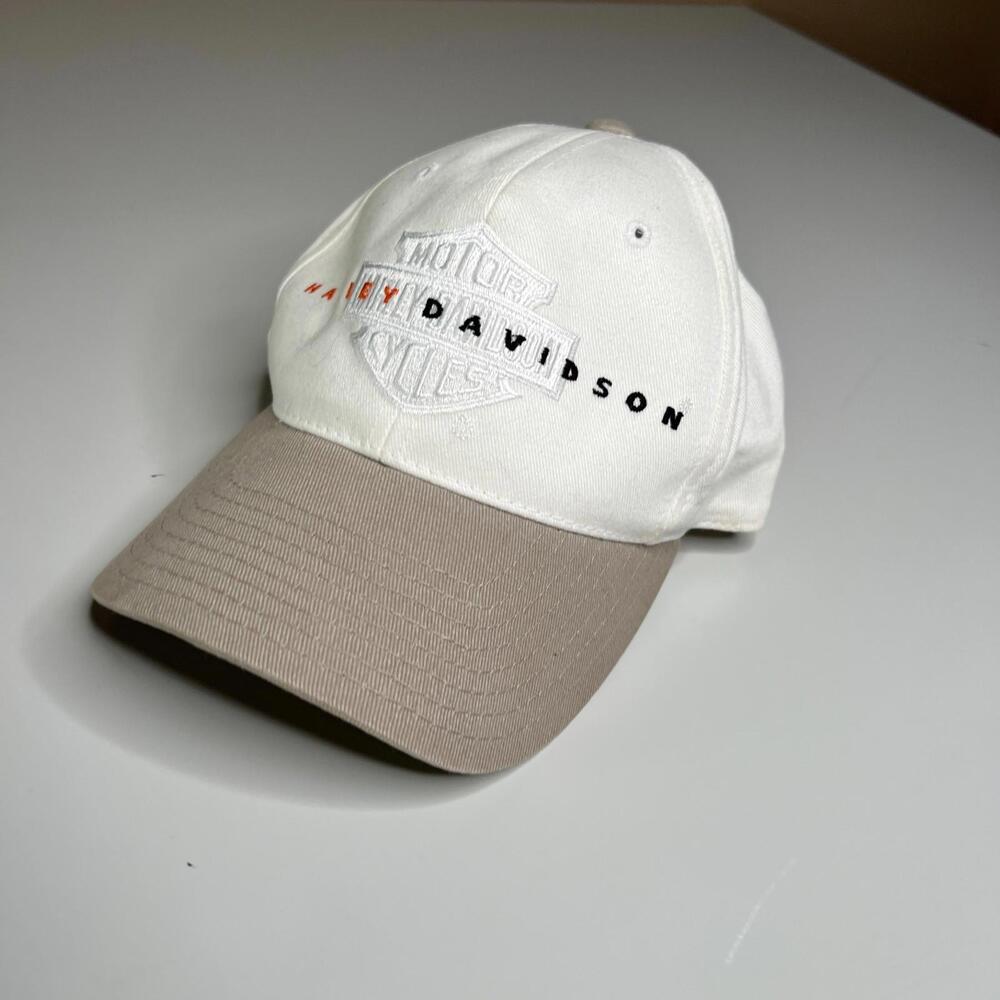 Harley Davidson American Needle Hat Cap White Beige Logo Embroidered Adjustable
